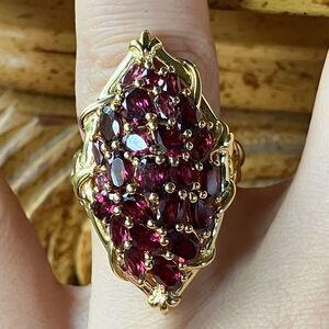 Natural Rhodolite Garnet Sterling Silver Cocktail Ring Size 6